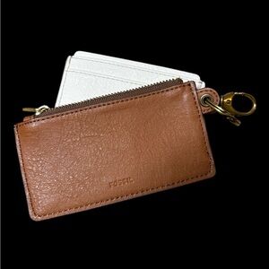 Fossil Logan Brown and White Leather Card Holder